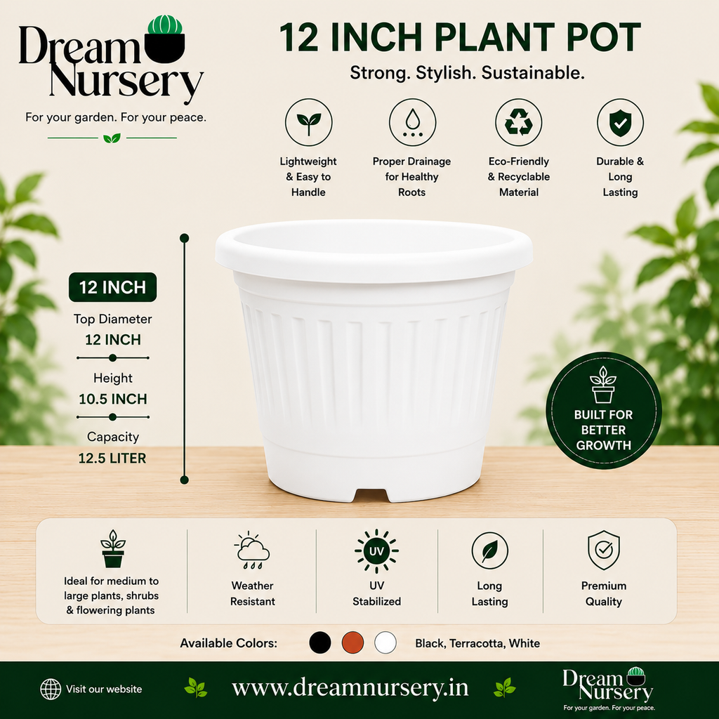 12 Inch Heavy Duty Grower Plastic Pot – Matte Finish (Black & Brown)