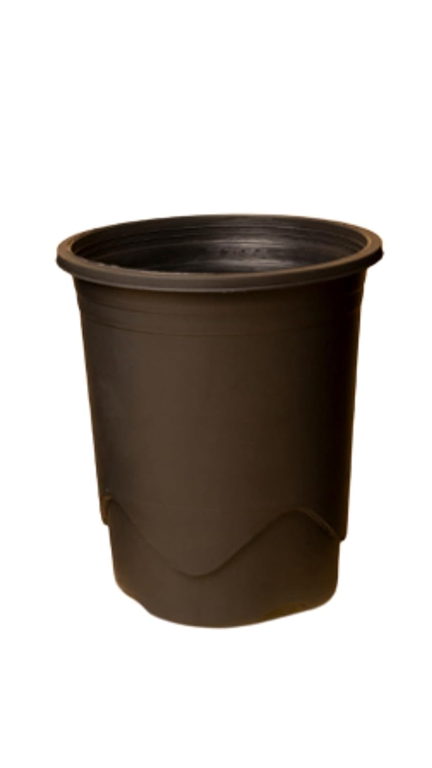 Tall black nursery plastic pot — dimension reference