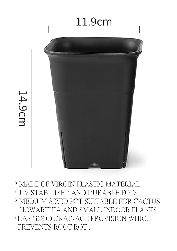 4.7 inch square tall plastic pot — close-up