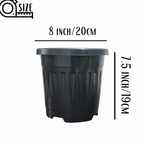 Black 8 inch nursery plant pot, plain view