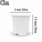 White 8 inch nursery plant pot, plain view