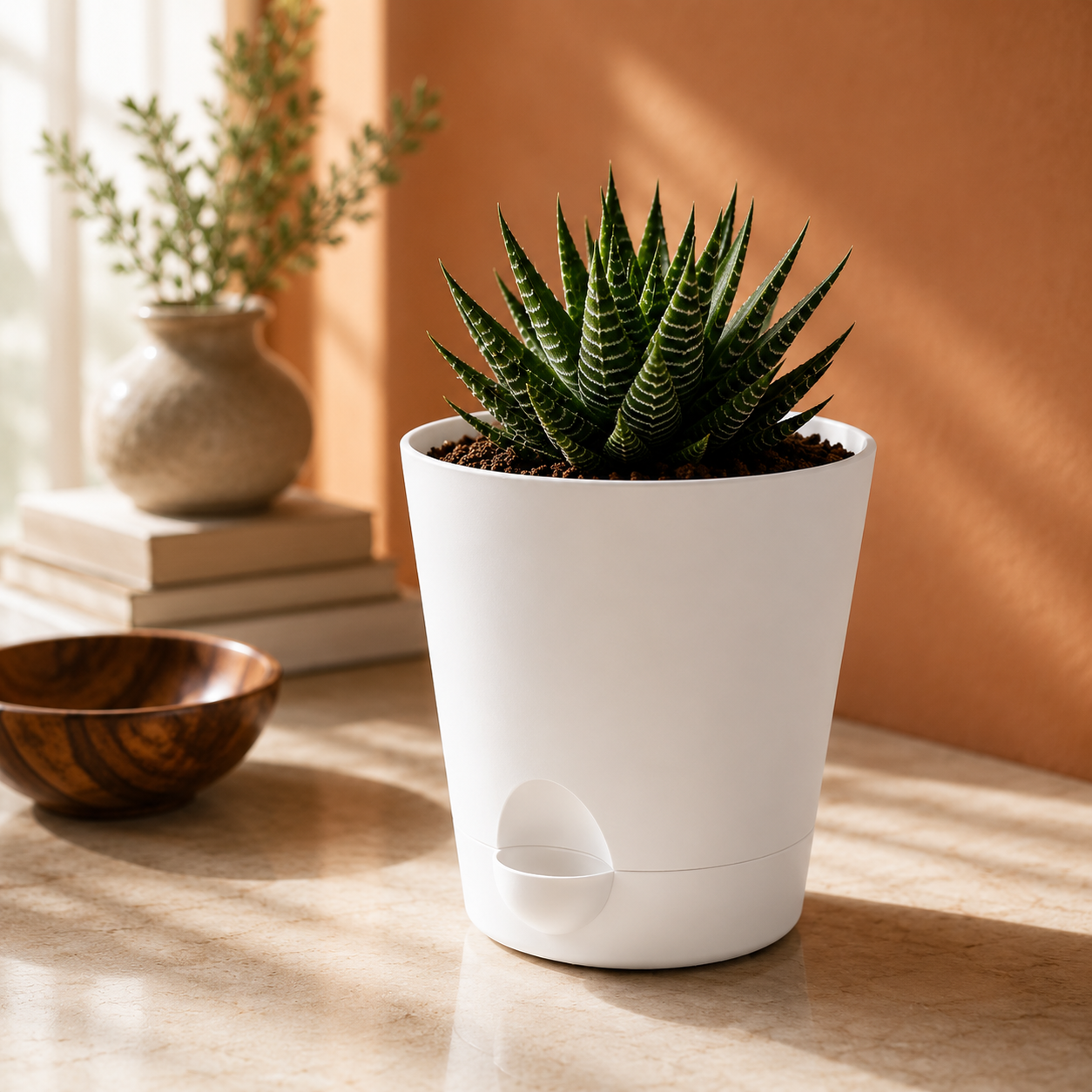 Self Watering Plastic Pot White | Pack of 5 | 4 Inch Indoor Plant Pot with Drainage