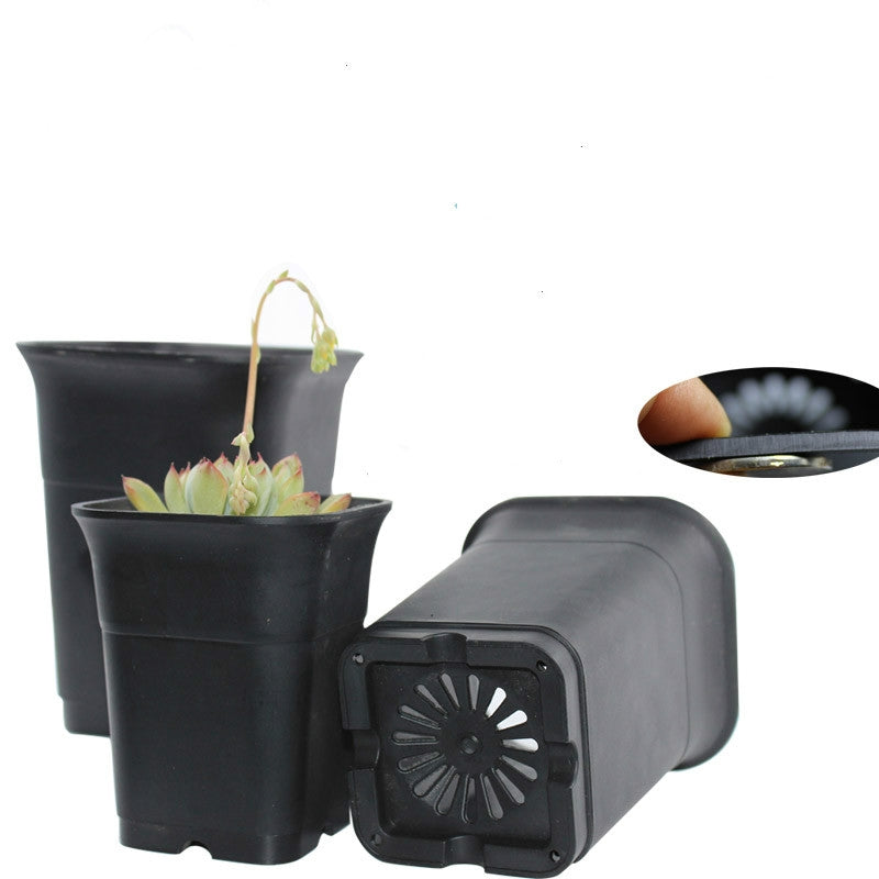 3.5 inch square tall pots stacked, assorted colours