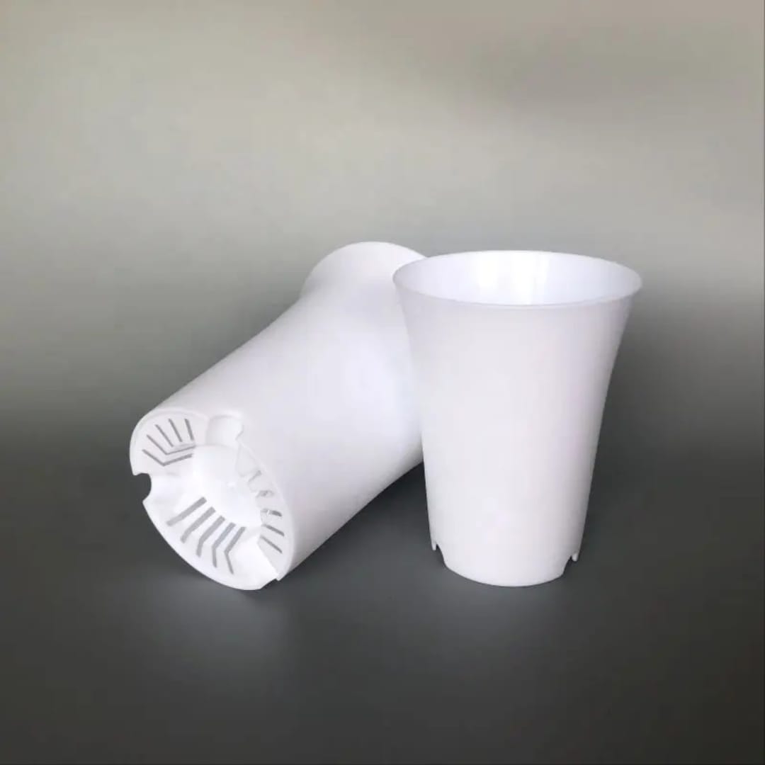Tall round plastic pot — alternate angle