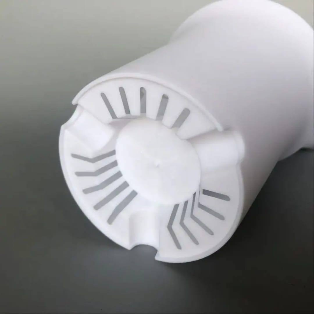 Tall round plastic pot — finish detail