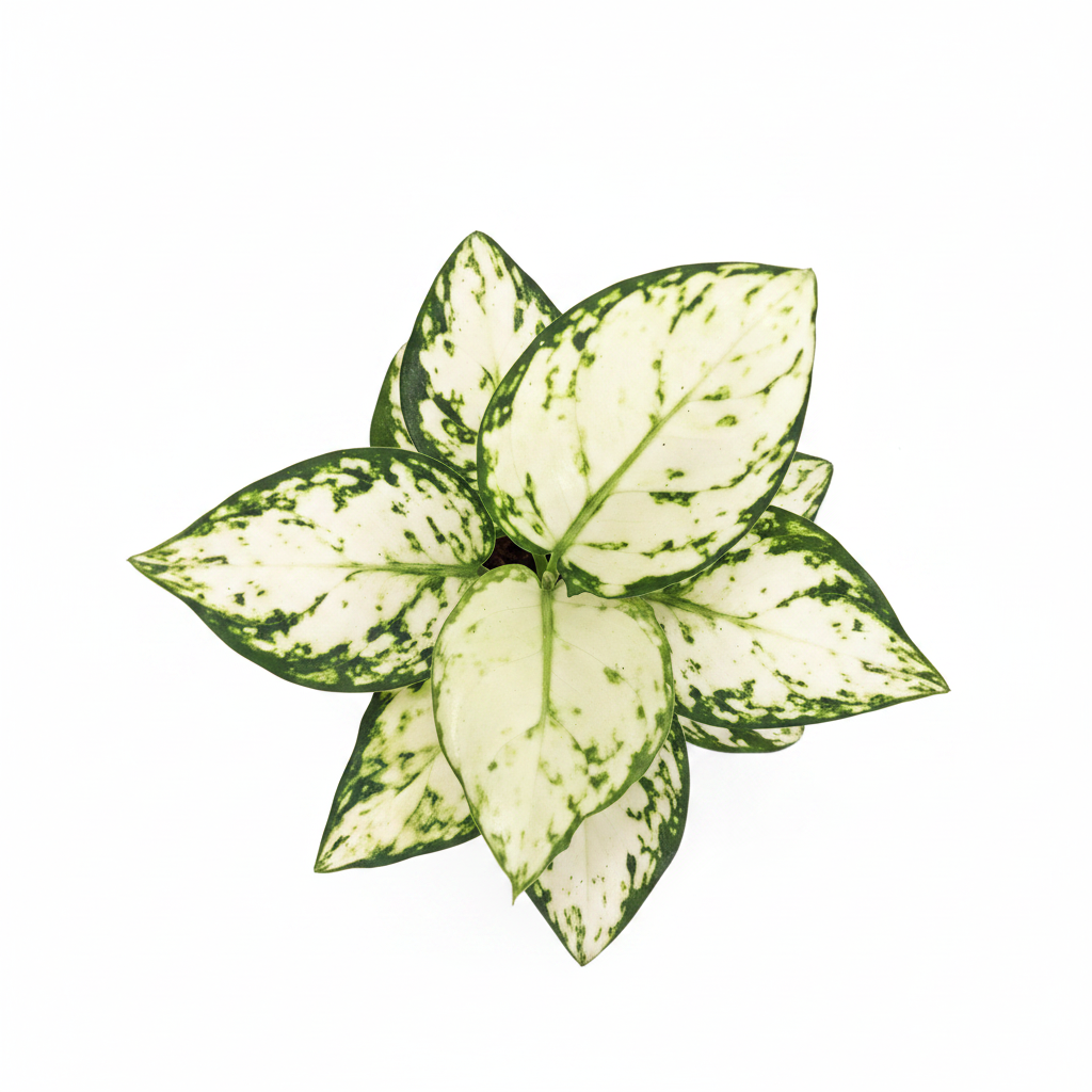 Aglaonema Super White plant top-down overhead view showing leaf pattern