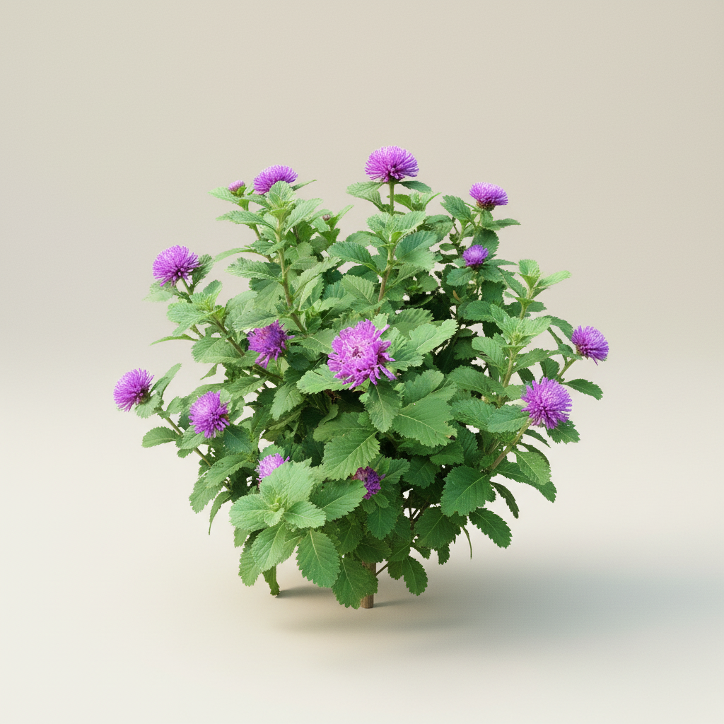 Flowering medicinal plant with purple flowers on a clean light background