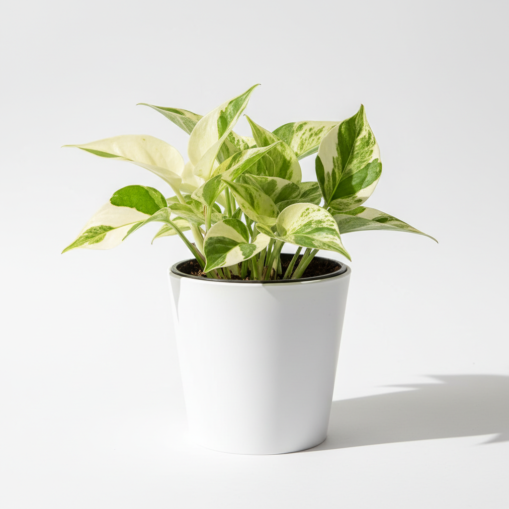 Marble Prince Pothos in White Pot