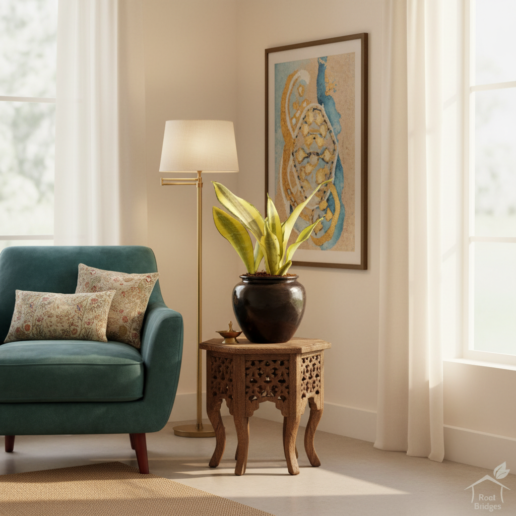 Sansevieria Gold Dust styled in a living room