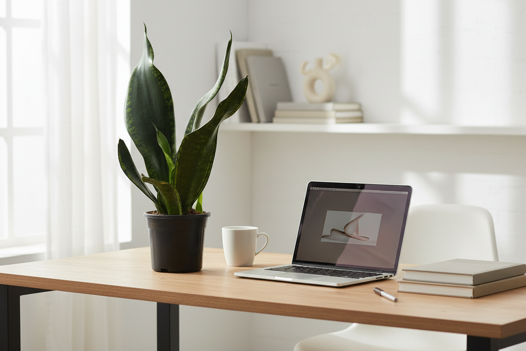 Snake Plant in Black Square Pot – Modern Home Office